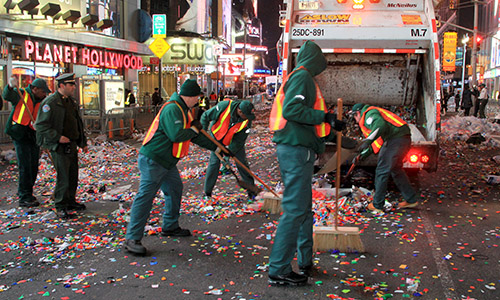 The last pieces of confetti have been swept up by the NYC